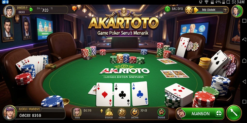 Screenshot gameplay AKARTOTO dengan tampilan kartu poker yang menarik.