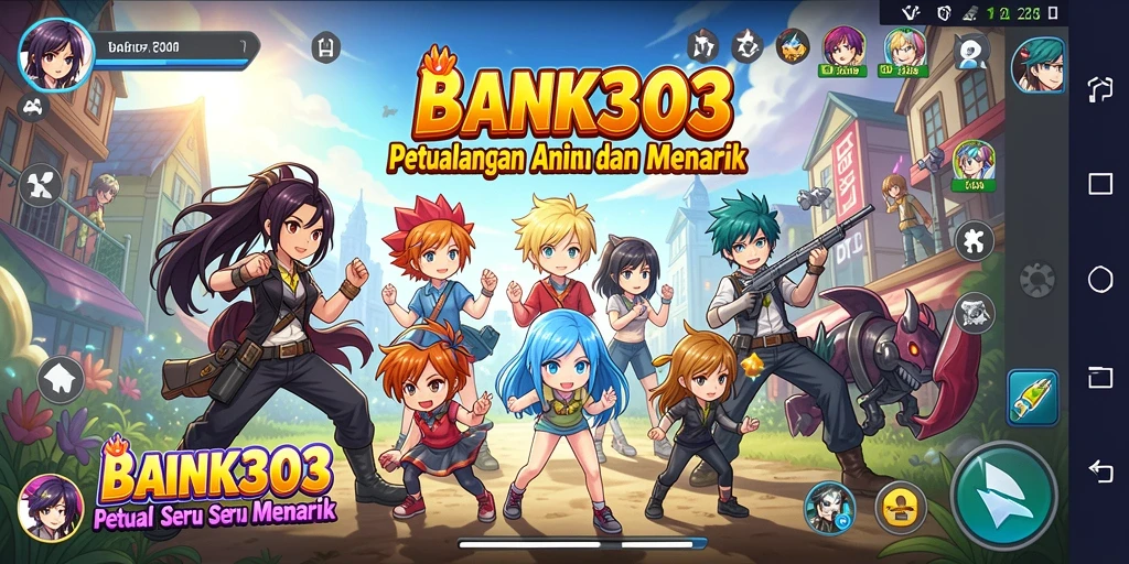 Screenshot gameplay BANK303 menampilkan karakter anime dalam aksi penuh warna.