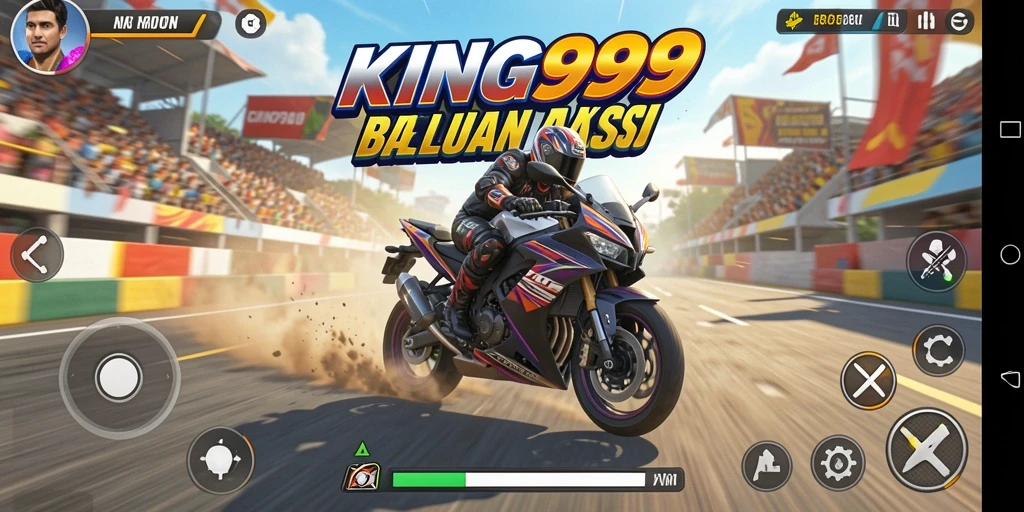 Tampilan gameplay mendebarkan dari KING999 dengan aksi balapan motor terbaik.