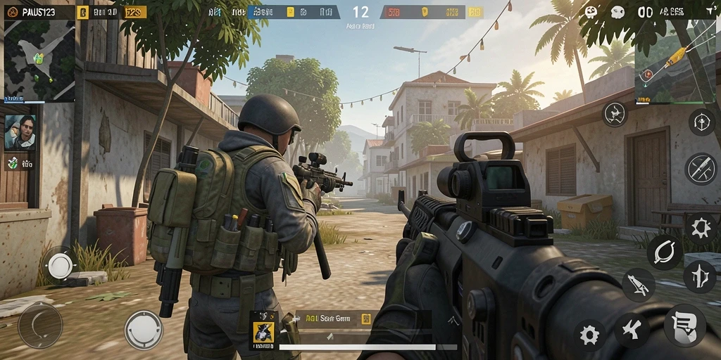 Screenshot menampilkan aksi seru dari gameplay FPS PAUS123.